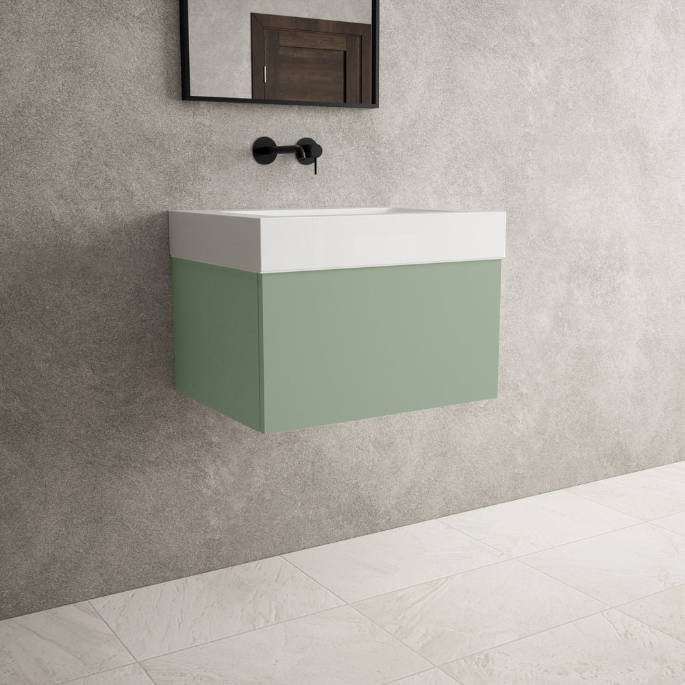 Raffinata One Drawer Vanity Unit  With Beyondstone BLOC Basin - Matt Light Green 600mm