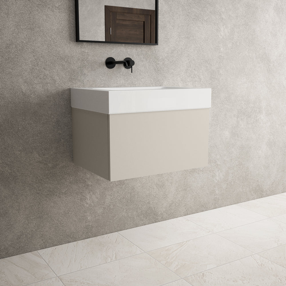 Raffinata One Drawer Vanity Unit  With Beyondstone BLOC Basin - Matt Cashmere 600mm