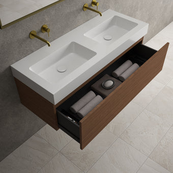Raffinata One Drawer Vanity Unit With Beyondstone Double BLOC Basin - Walnut 1200mm