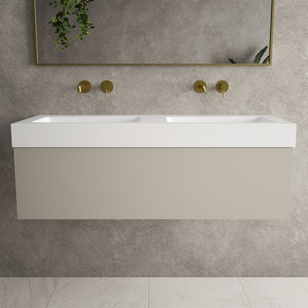 Raffinata One Drawer Vanity Unit With Beyondstone Double BLOC Basin - Matt Stone 1200mm image