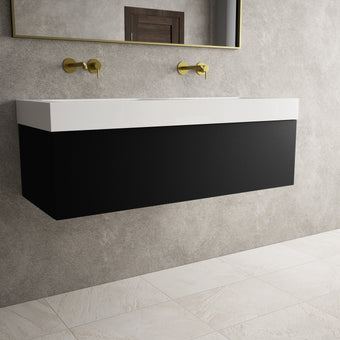 Raffinata One Drawer Vanity Unit With Beyondstone Double BLOC Basin - Matt Black 1200mm