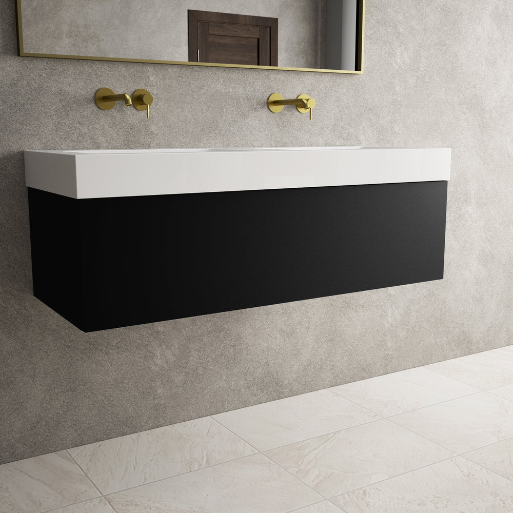 Raffinata One Drawer Vanity Unit With Beyondstone Double BLOC Basin - Matt Black 1200mm