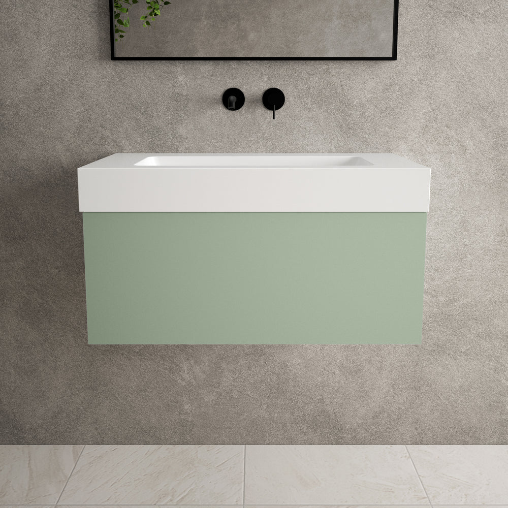 Raffinata One Drawer Vanity Unit With Beyondstone BLOC Basin - Matt Light Green 800mm image