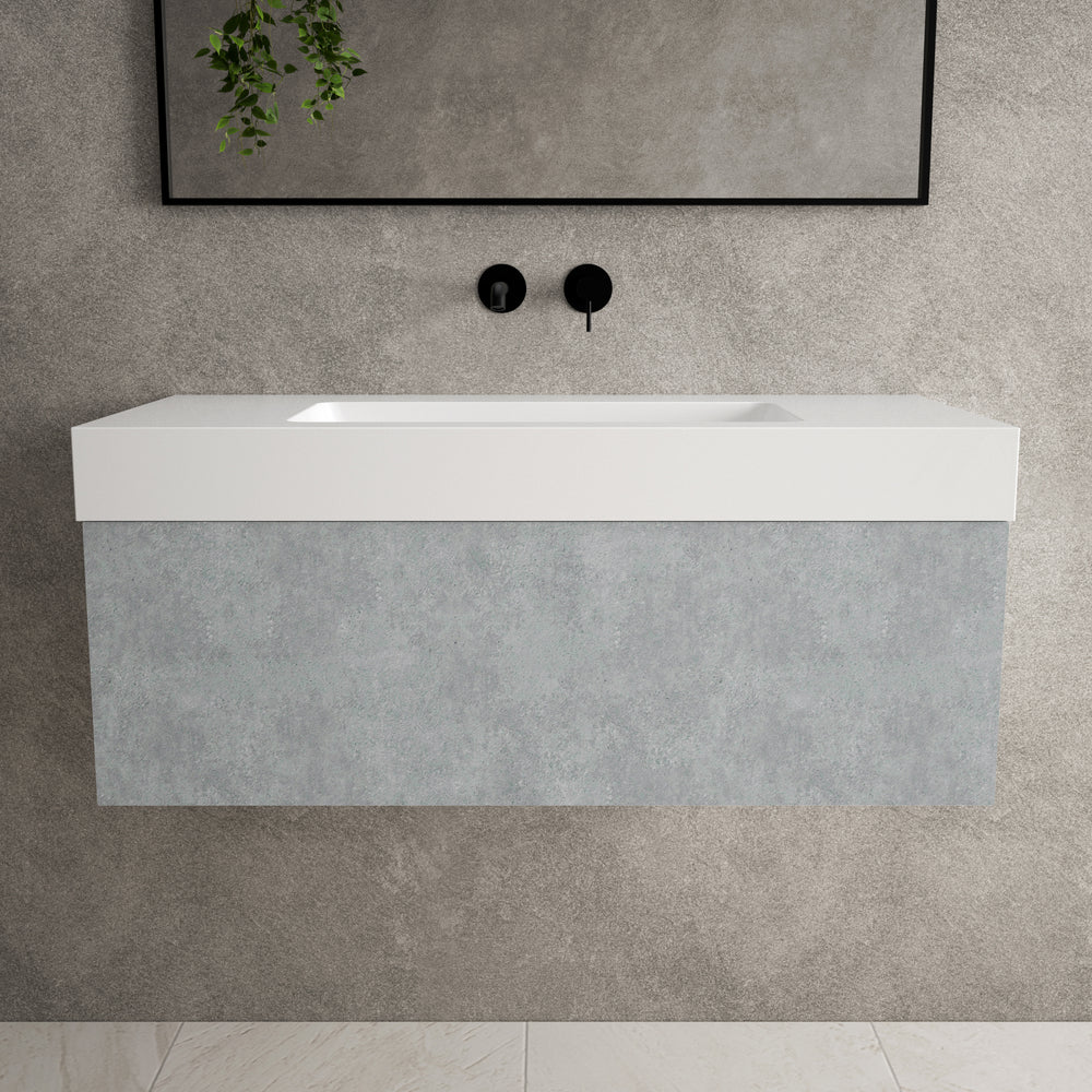 Raffinata One Drawer Vanity Unit With Beyondstone BLOC Basin - Light Concrete 1000mm image