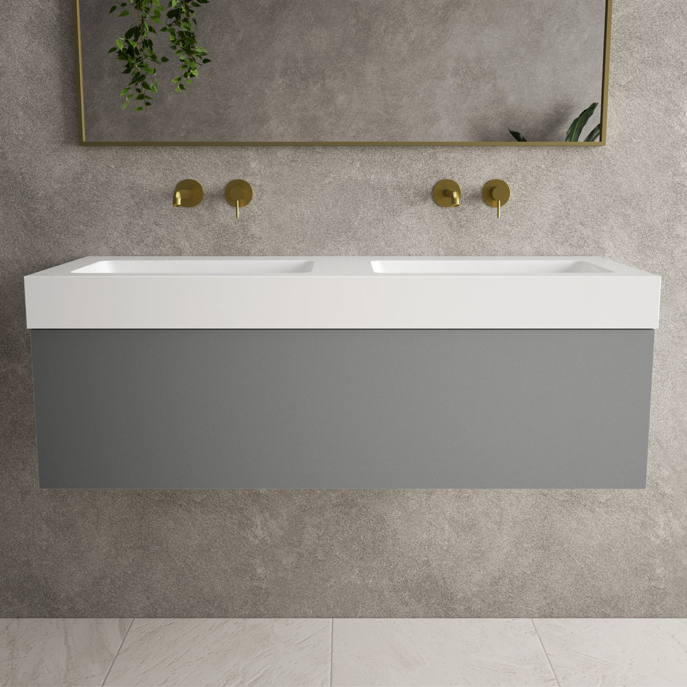 Raffinata One Drawer Vanity Unit With Beyondstone Double BLOC Basin - Matt Dust 1200mm