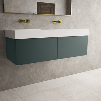 Raffinata Two Drawer Vanity Unit  With Beyondstone BLOC Double Basin - Matt Dark Green 1200mm