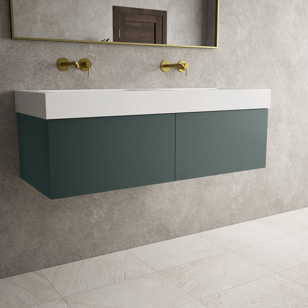Raffinata Two Drawer Vanity Unit  With Beyondstone BLOC Double Basin - Matt Dark Green 1200mm