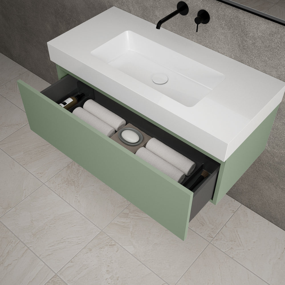 Raffinata One Drawer Vanity Unit With Beyondstone BLOC Basin - Matt Light Green 1000mm