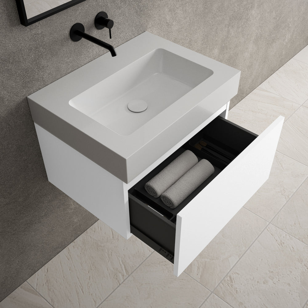 Raffinata One Drawer Vanity Unit  With Beyondstone BLOC Basin - Matt White 600mm