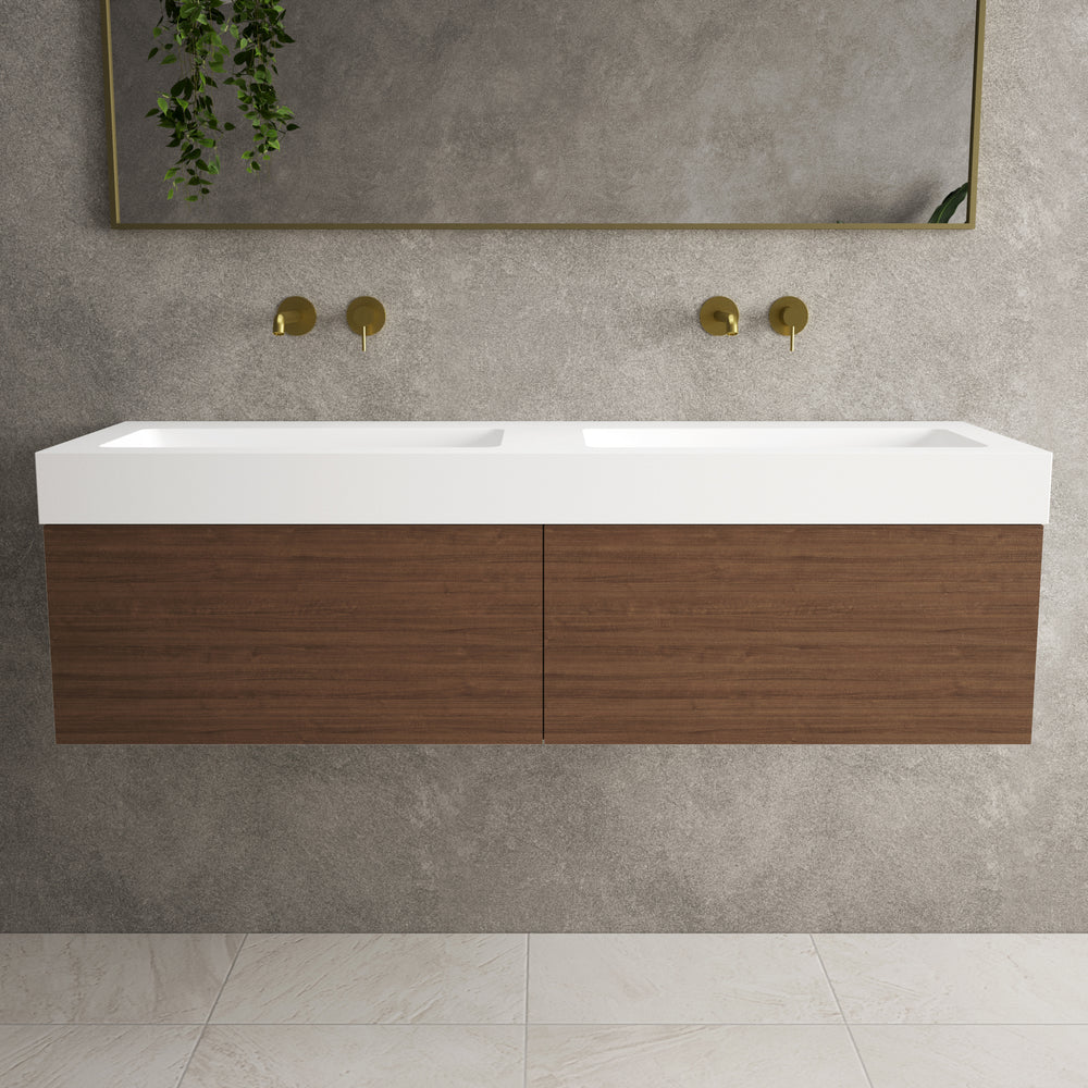 Raffinata Two Drawer Vanity Unit With Beyondstone BLOC Double Basin - Walnut 1400mm