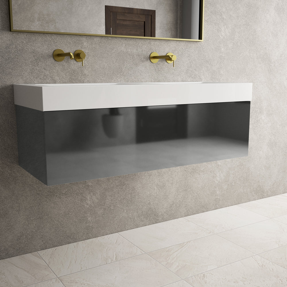 Raffinata One Drawer Vanity Unit With Beyondstone Double BLOC Basin - Gloss Dust 1200mm