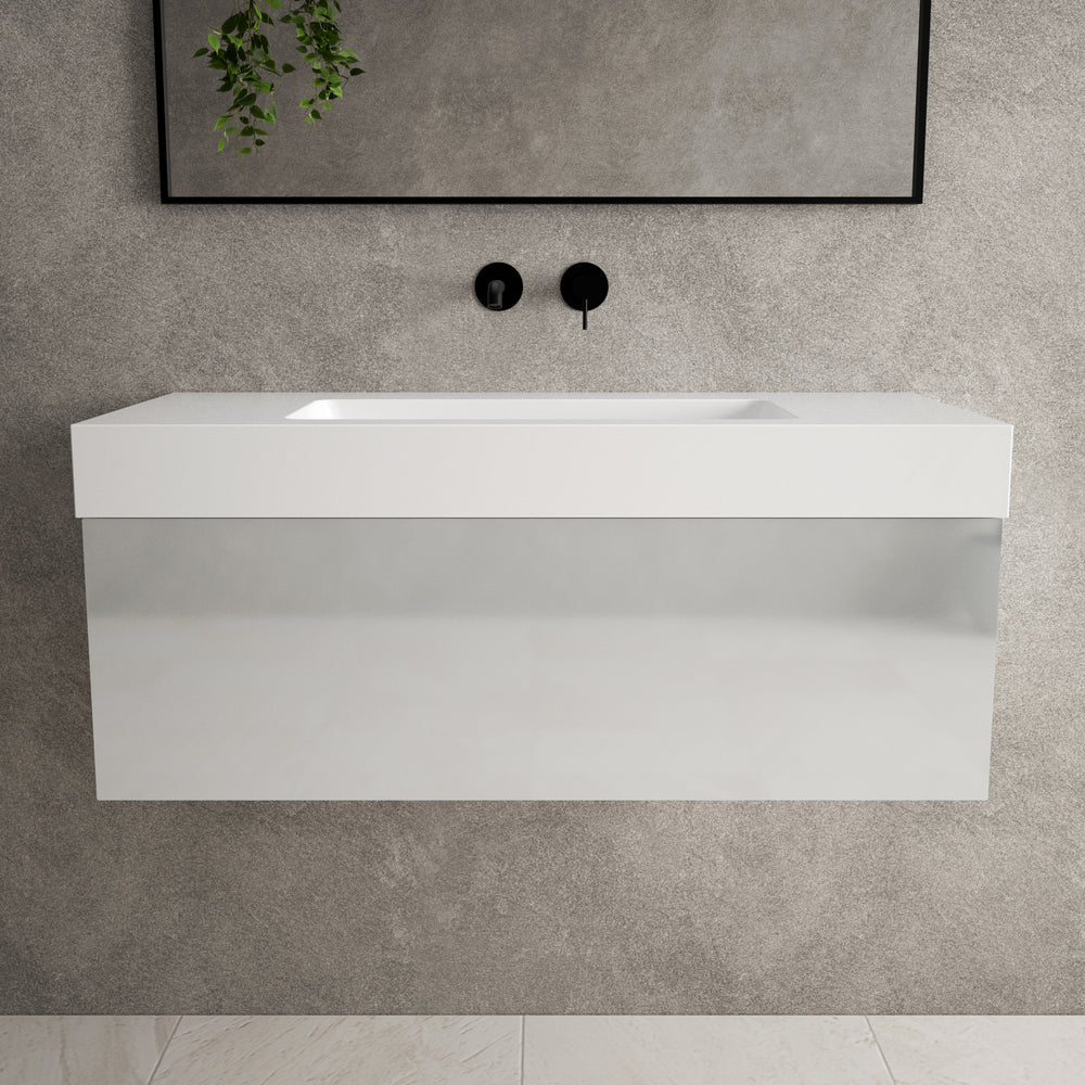 Raffinata One Drawer Vanity Unit With Beyondstone BLOC Basin - Gloss Dove 1000mm image