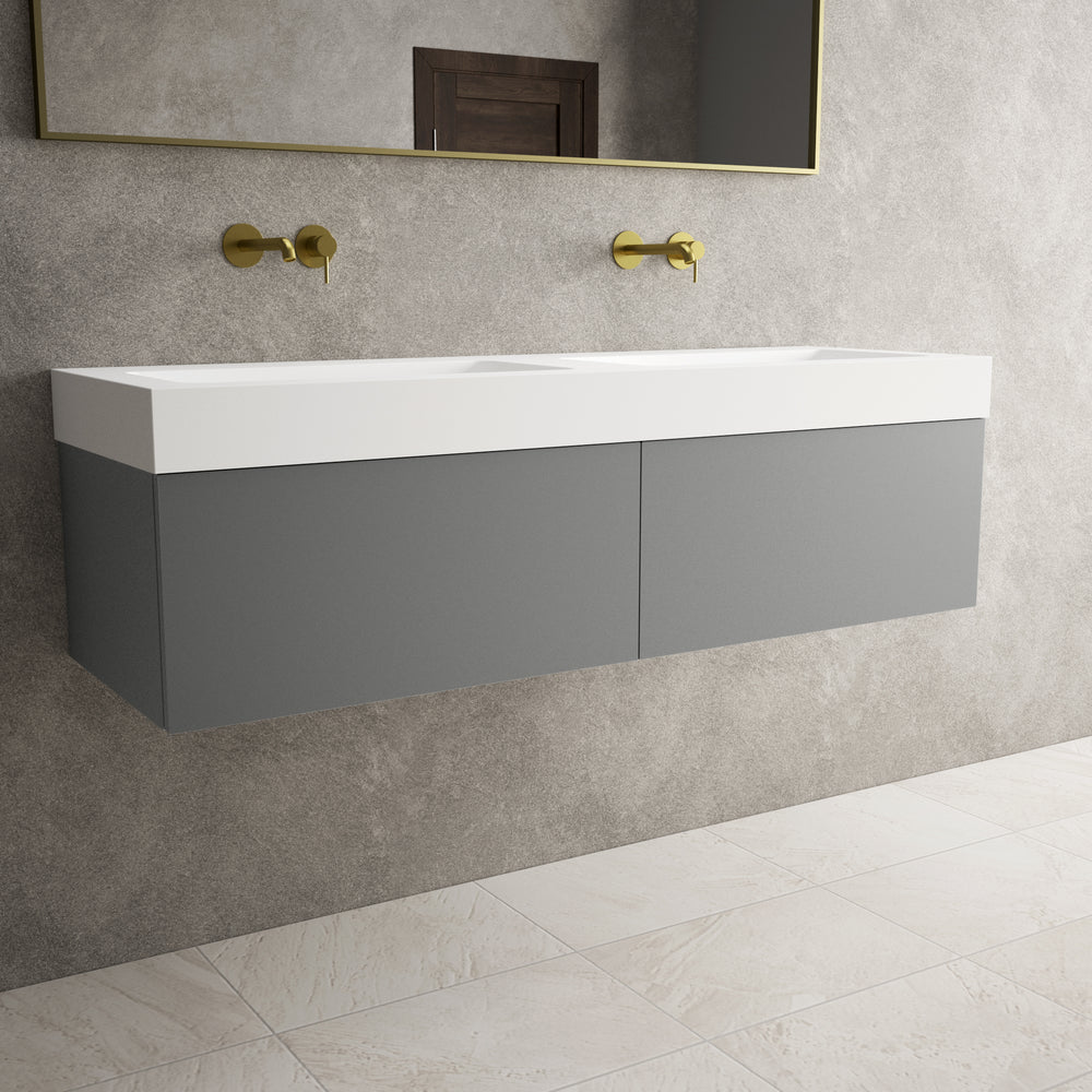 Raffinata Two Drawer Vanity Unit With Beyondstone BLOC Double Basin - Matt Dust 1400mm