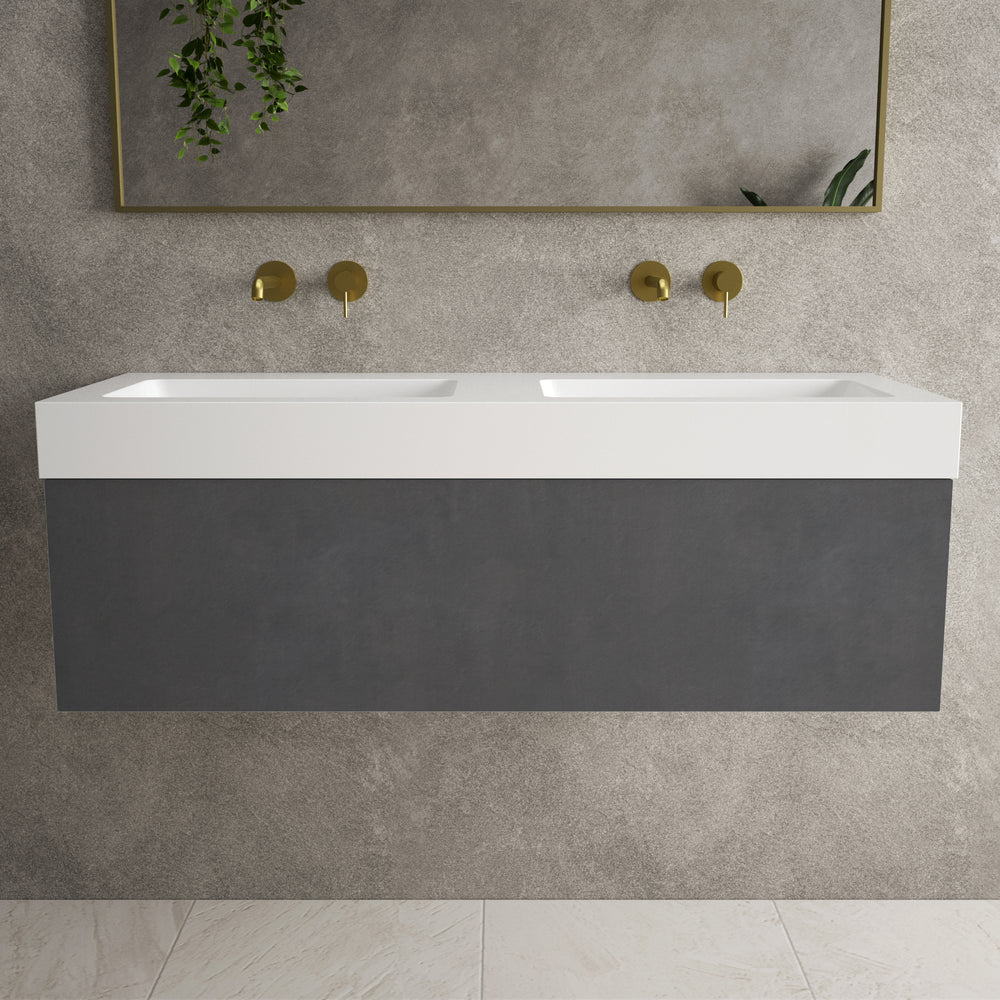 Raffinata One Drawer Vanity Unit With Beyondstone Double BLOC Basin - Dark Concrete 1200mm image