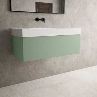 Raffinata One Drawer Vanity Unit With Beyondstone BLOC Basin - Matt Light Green 1000mm