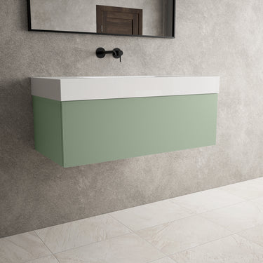 Raffinata One Drawer Vanity Unit With Beyondstone BLOC Basin - Matt Light Green 1000mm