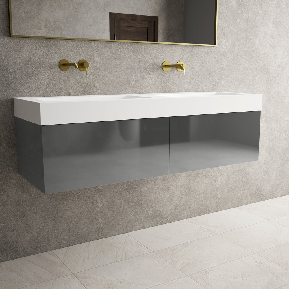 Raffinata Two Drawer Vanity Unit With Beyondstone BLOC Double Basin - Gloss Dust 1400mm