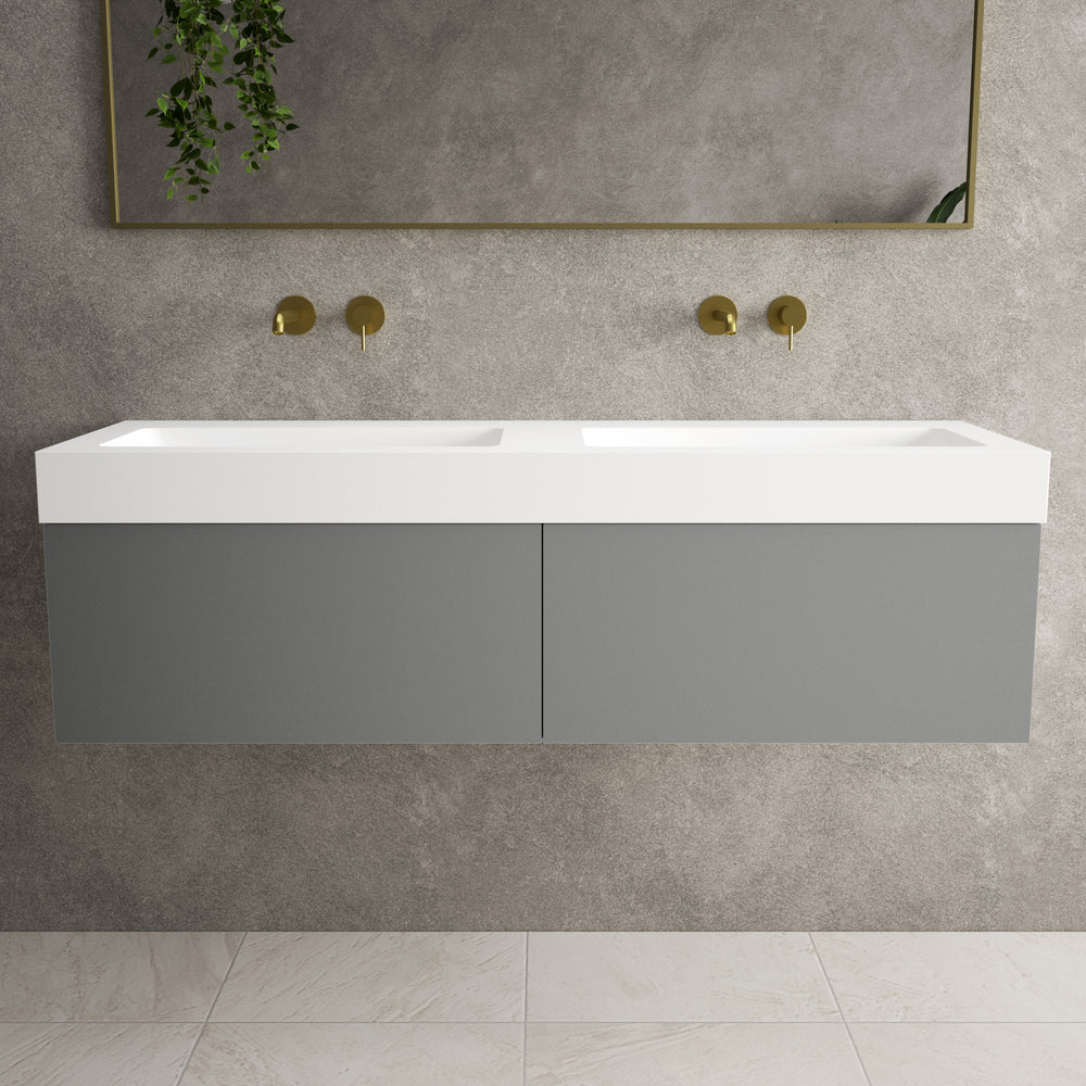 Raffinata Two Drawer Vanity Unit With Beyondstone BLOC Double Basin - Matt Dust 1400mm