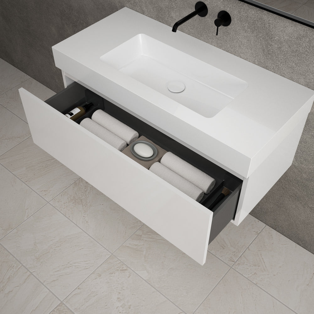 Raffinata One Drawer Vanity Unit With Beyondstone BLOC Basin - Gloss White 1000mm