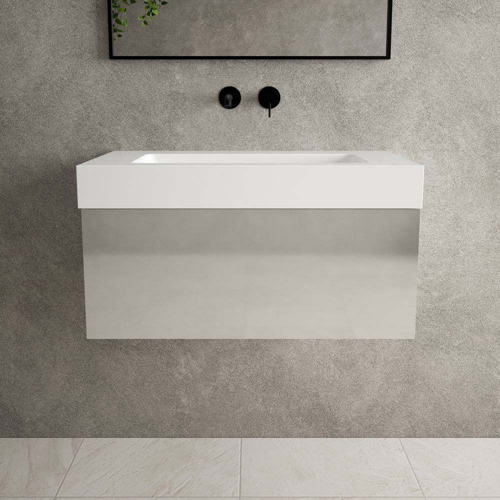 Raffinata One Drawer Vanity Unit With Beyondstone BLOC Basin - Gloss Cashmere 800mm