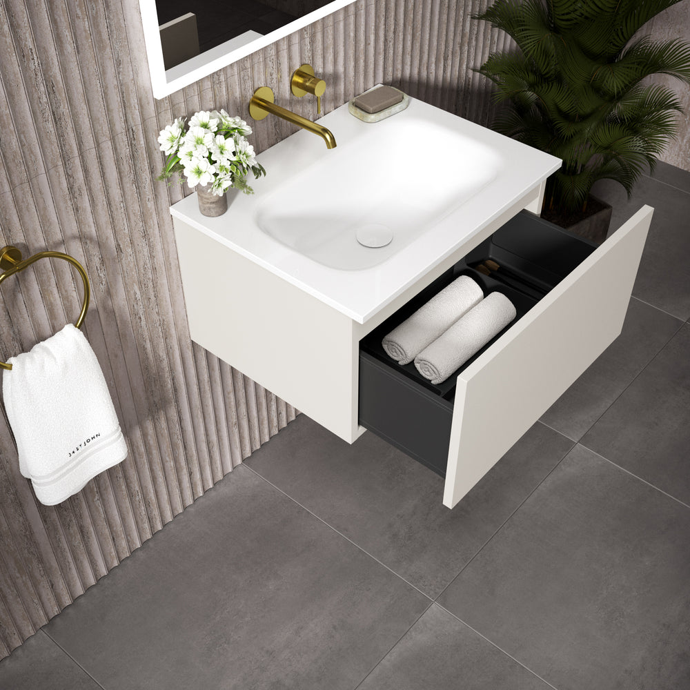 Raffinata One Drawer Vanity Unit  With Beyondstone Basin - Matt Cashmere 600mm