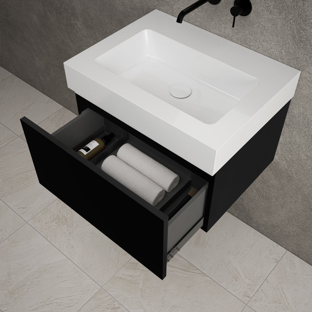 Raffinata One Drawer Vanity Unit  With Beyondstone BLOC Basin - Matt Black 600mm