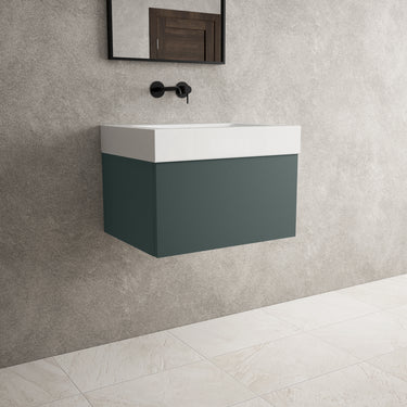 Raffinata One Drawer Vanity Unit  With Beyondstone BLOC Basin - Matt Dark Green 600mm
