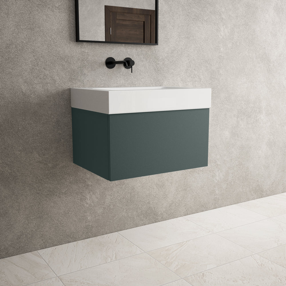 Raffinata One Drawer Vanity Unit  With Beyondstone BLOC Basin - Matt Dark Green 600mm