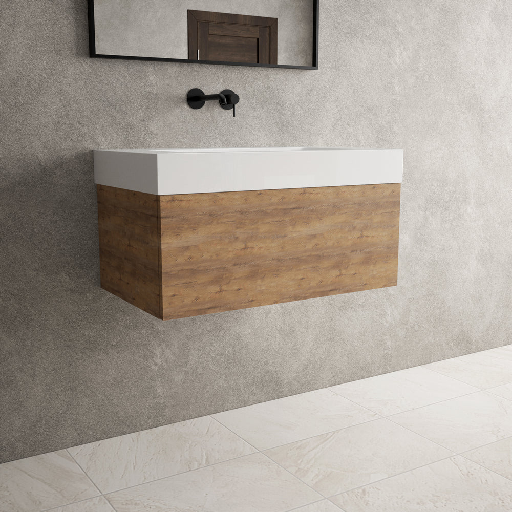 Raffinata One Drawer Vanity Unit With Beyondstone BLOC Basin - Oak 800mm