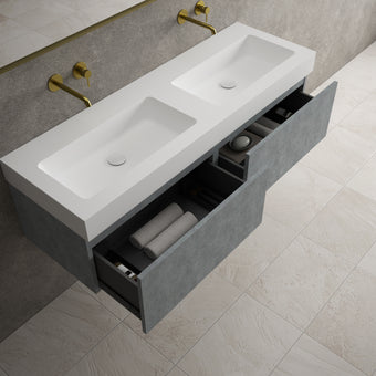 Raffinata Two Drawer Vanity Unit With Beyondstone BLOC Double Basin - Light Concrete 1400mm