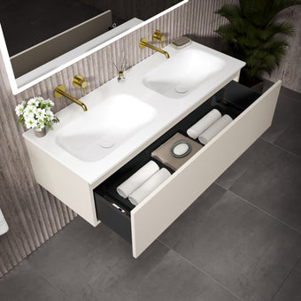 Raffinata One Drawer Vanity Unit With Beyondstone Double Basin - Matt Cashmere 1200mm