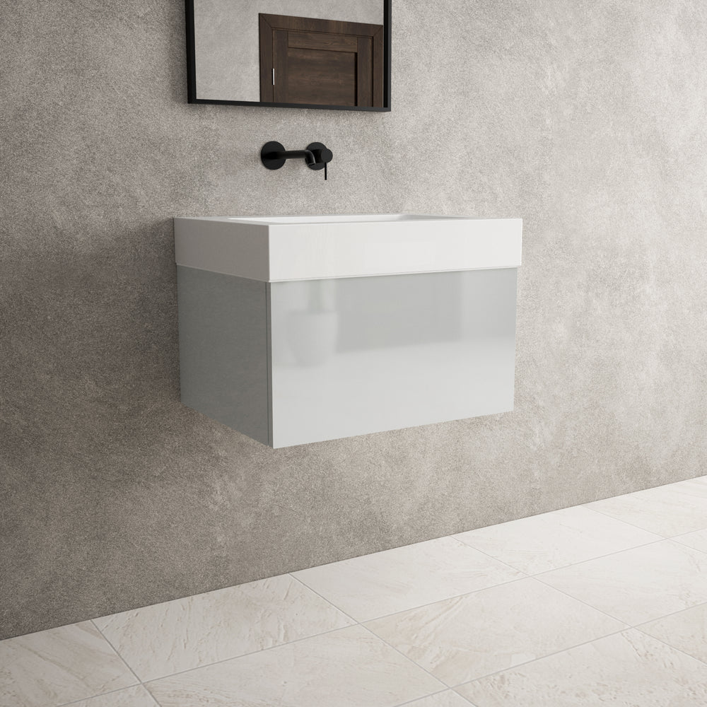 Raffinata One Drawer Vanity Unit  With Beyondstone BLOC Basin - Gloss Dove 600mm