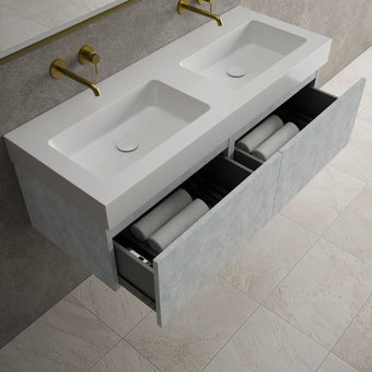 Raffinata Two Drawer Vanity Unit  With Beyondstone BLOC Double Basin - Light Concrete 1200mm