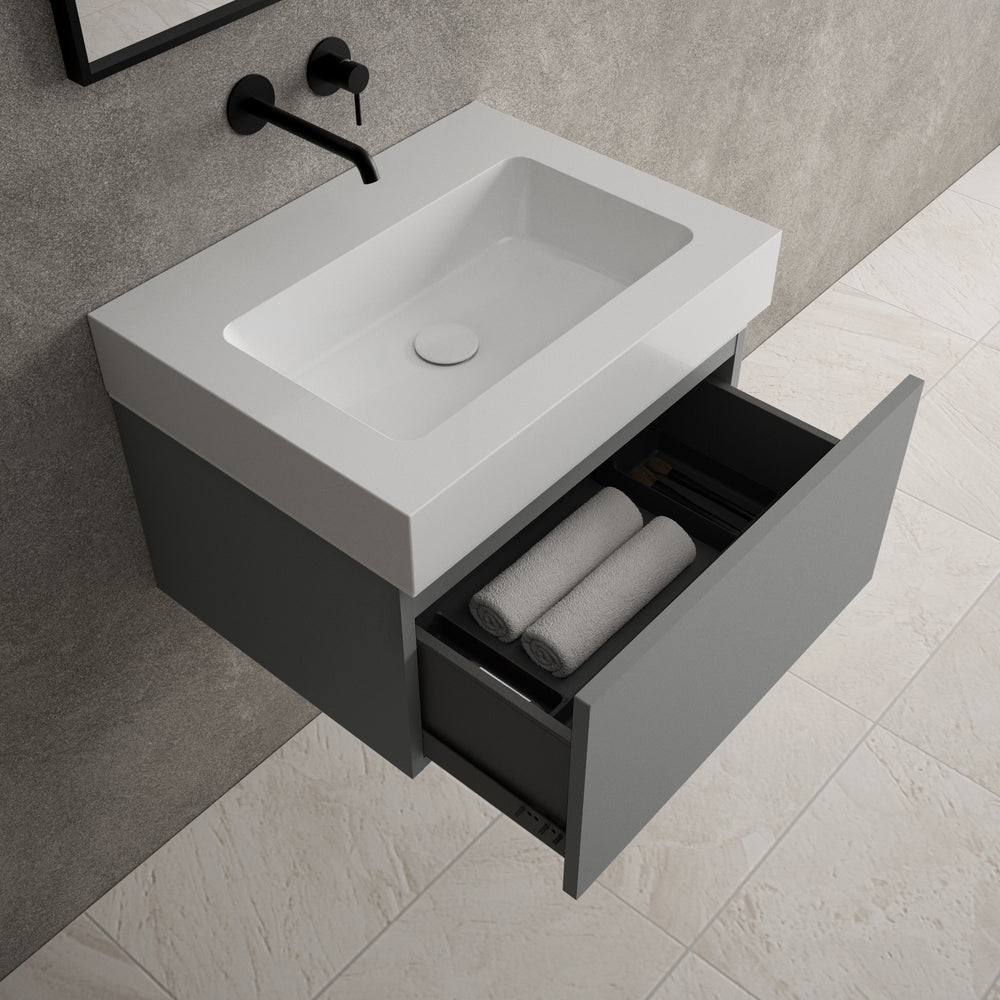 Raffinata One Drawer Vanity Unit  With Beyondstone BLOC Basin - Matt Dust 600mm