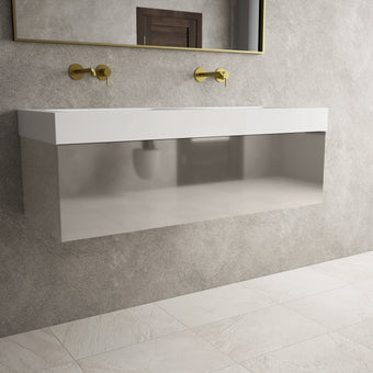 Raffinata One Drawer Vanity Unit With Beyondstone Double BLOC Basin - Gloss Cashmere 1200mm