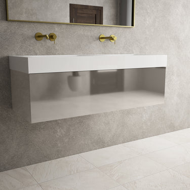Raffinata One Drawer Vanity Unit With Beyondstone Double BLOC Basin - Gloss Cashmere 1200mm