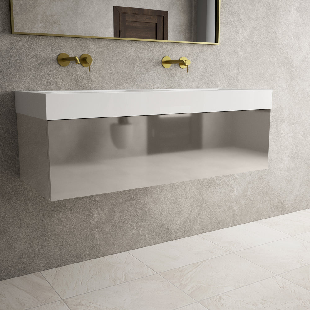 Raffinata One Drawer Vanity Unit With Beyondstone Double BLOC Basin - Gloss Cashmere 1200mm
