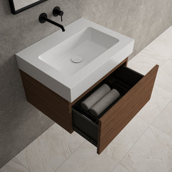 Raffinata One Drawer Vanity Unit  With Beyondstone BLOC Basin - Walnut 600mm