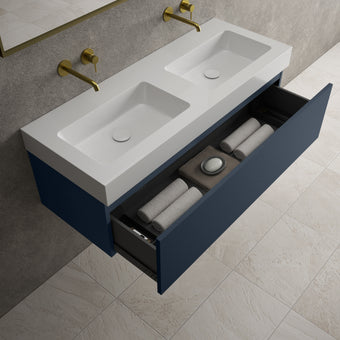 Raffinata One Drawer Vanity Unit With Beyondstone Double BLOC Basin - Matt Indigo 1200mm
