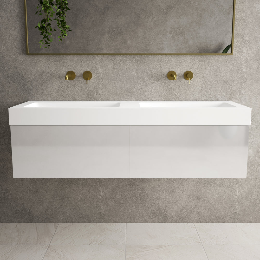 Raffinata Two Drawer Vanity Unit With Beyondstone BLOC Double Basin - Gloss White 1400mm
