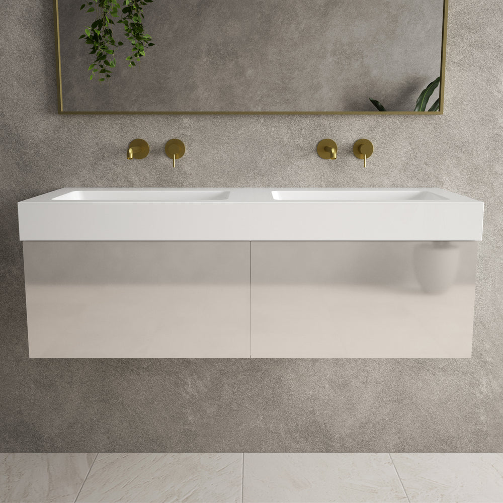 Raffinata Two Drawer Vanity Unit  With Beyondstone BLOC Double Basin - Gloss Cashmere 1200mm image