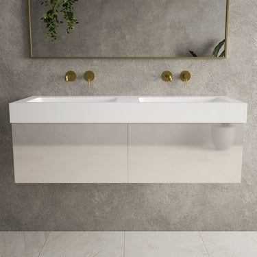 Raffinata Two Drawer Vanity Unit  With Beyondstone BLOC Double Basin - Gloss Cashmere 1200mm