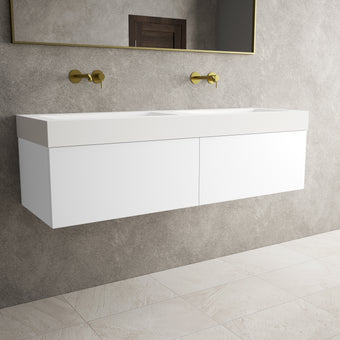 Raffinata Two Drawer Vanity Unit With Beyondstone BLOC Double Basin - Matt White 1400mm