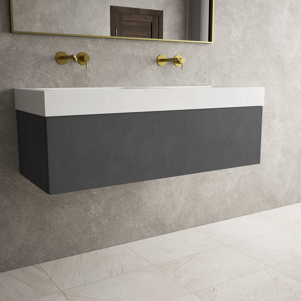 Raffinata One Drawer Vanity Unit With Beyondstone Double BLOC Basin - Dark Concrete 1200mm