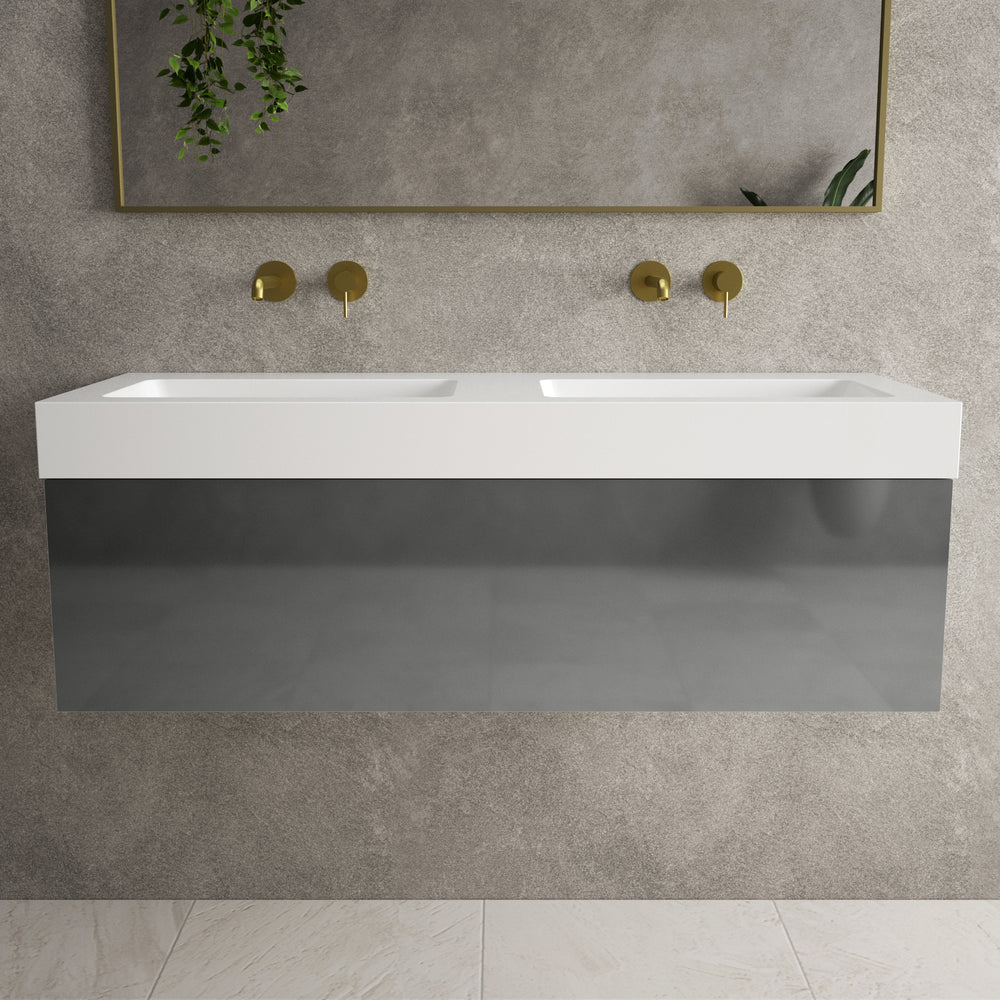 Raffinata One Drawer Vanity Unit With Beyondstone Double BLOC Basin - Gloss Dust 1200mm