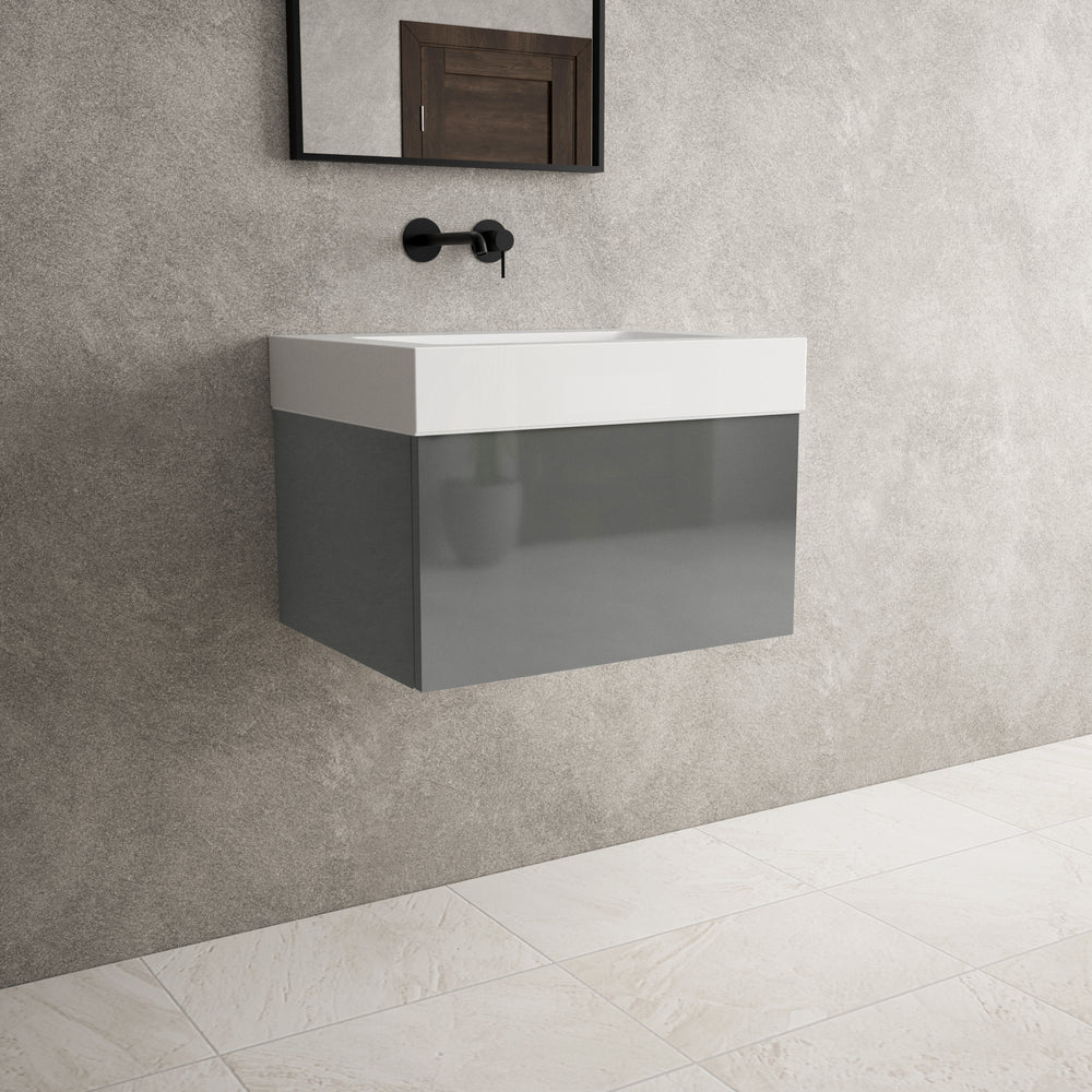 Raffinata One Drawer Vanity Unit  With Beyondstone BLOC Basin - Gloss Dust 600mm