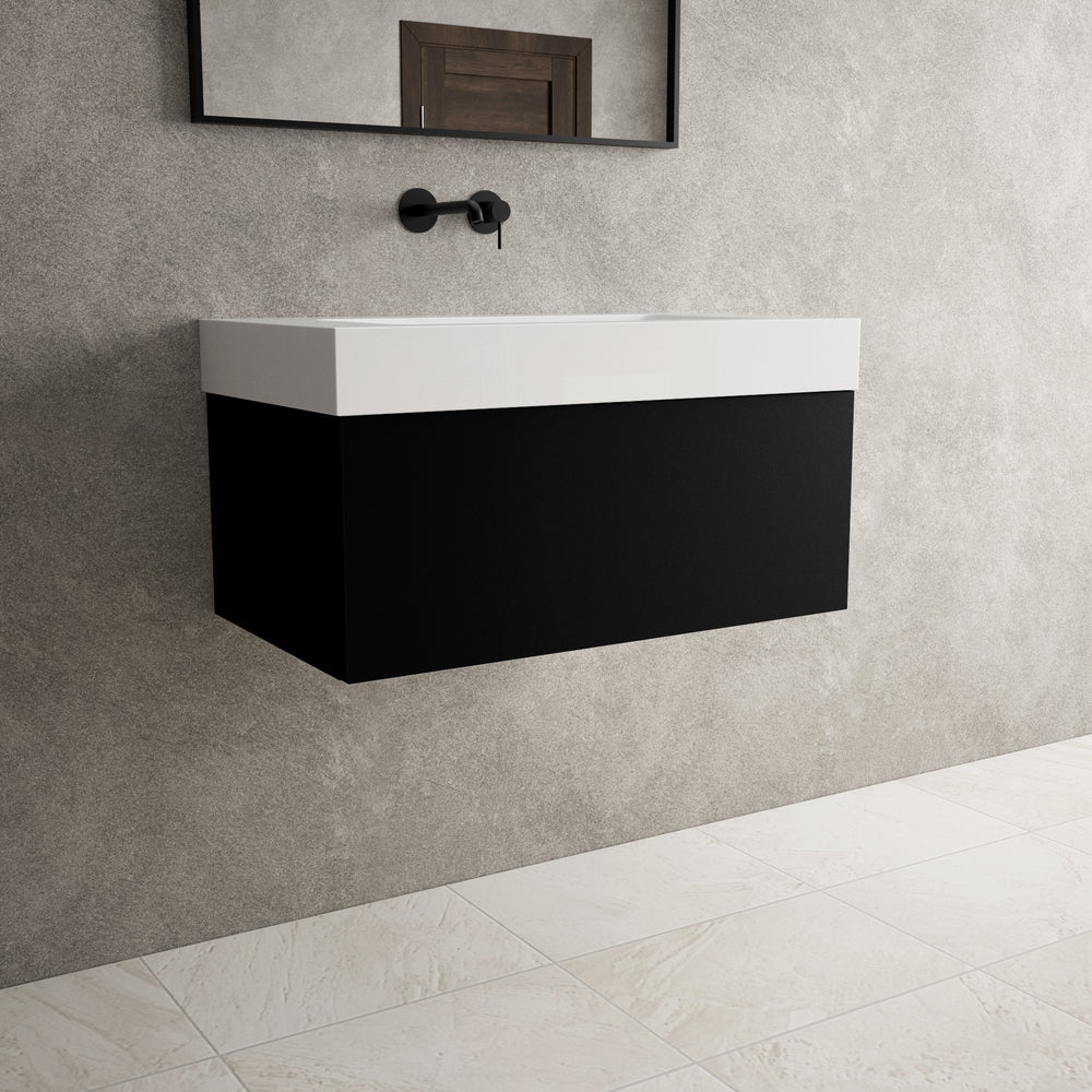 Raffinata One Drawer Vanity Unit With Beyondstone BLOC Basin - Matt Black 800mm