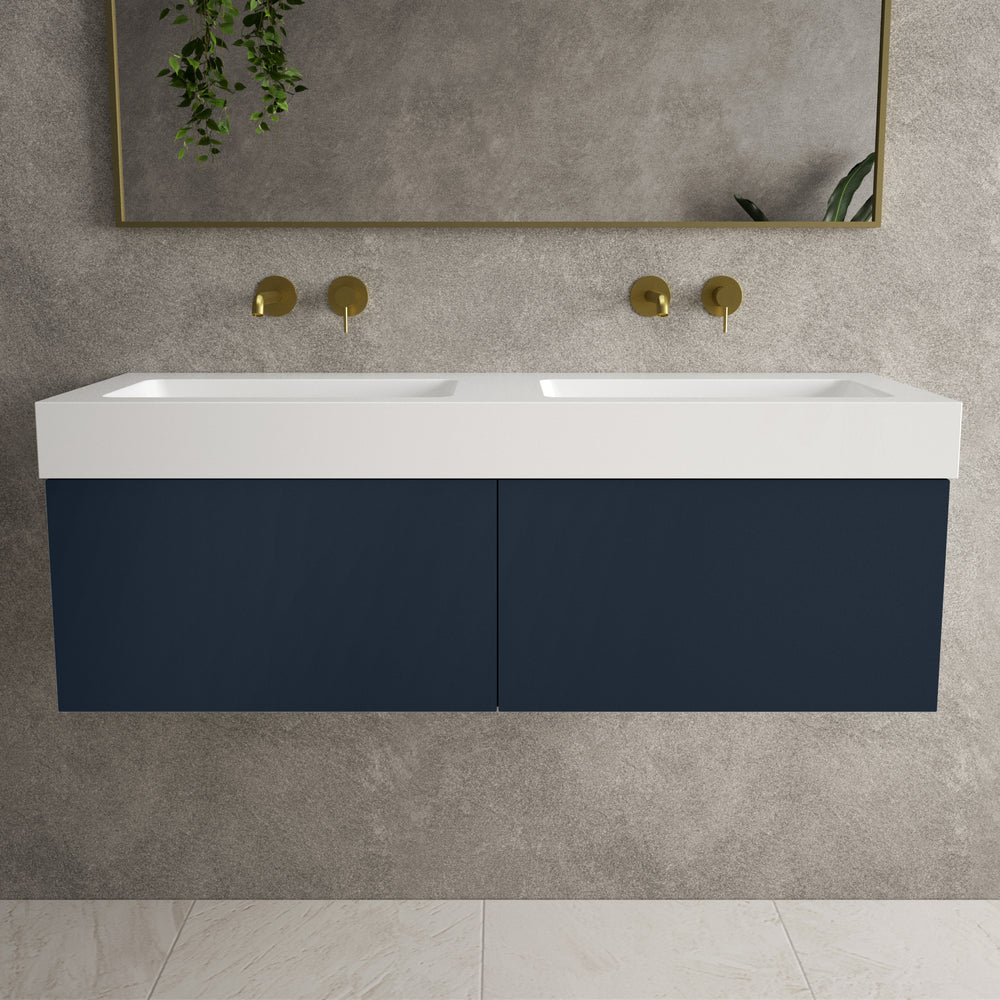 Raffinata Two Drawer Vanity Unit  With Beyondstone BLOC Double Basin - Matt Indigo 1200mm