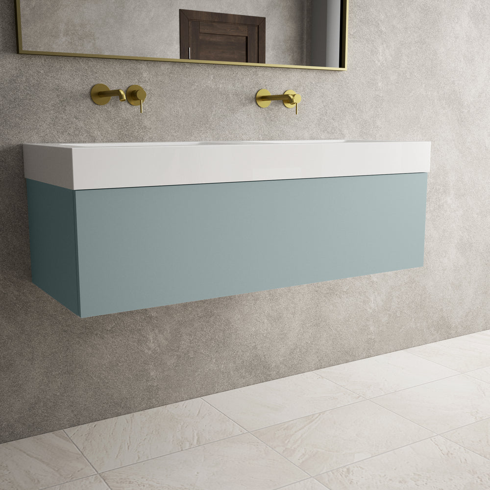 Raffinata One Drawer Vanity Unit With Beyondstone Double BLOC Basin - Matt Fjord 1200mm