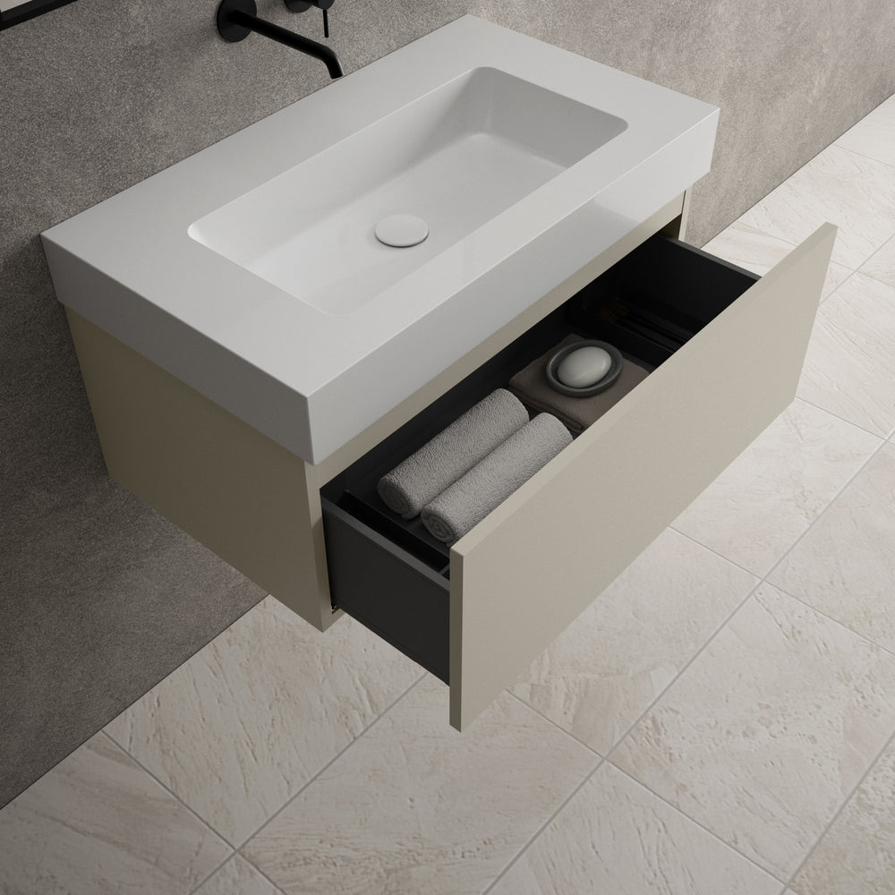 Raffinata One Drawer Vanity Unit With Beyondstone BLOC Basin - Matt Stone 800mm